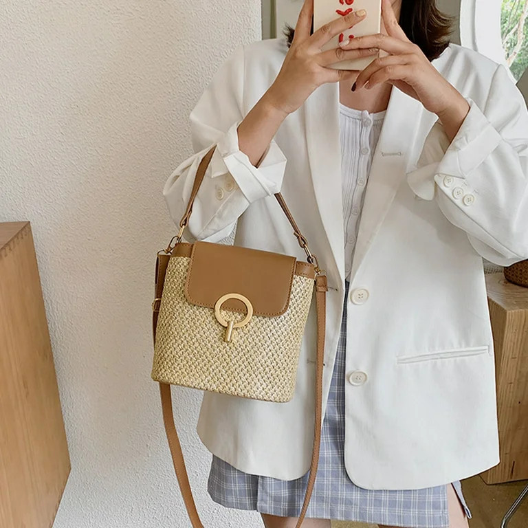 HitUpon Retro Straw Woven Handbag Womens Small Cross Body Bag Shoulder Messenger Satchel | Walmart (US)