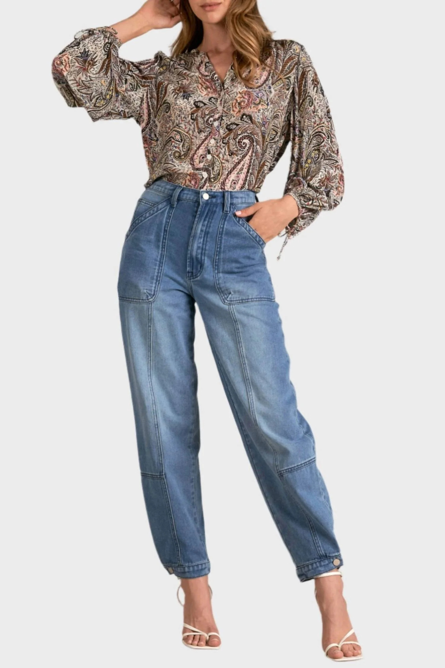 Paisley Boho Blouse In Beige Olive Paisley | Shop Simon