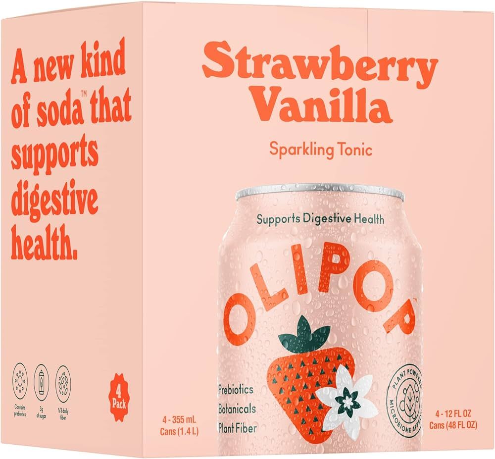 OLIPOP - Strawberry Vanilla Sparkling Tonic, Healthy Soda, Prebiotic Soft Drink, Aids Digestive H... | Amazon (US)