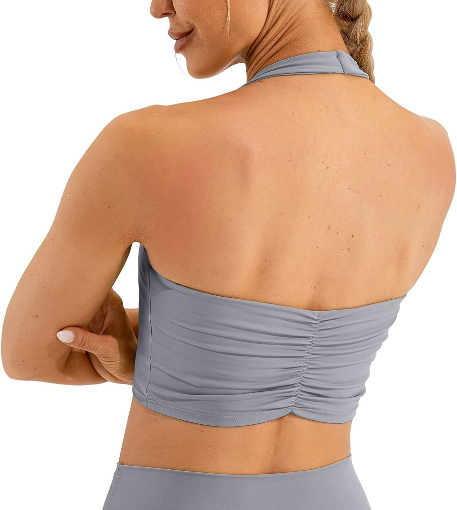 Ukaste Women's Halter Ruched Backless Sports Yoga Bra Longline Workout Crop Bras Tops | Amazon (US)