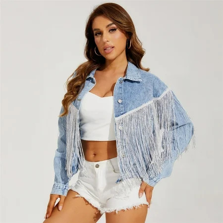 PFWOWB Oversized Jean Jacket for Women Oversized Denim Jacket for Women Jean Jacket Tassel | Walmart (US)