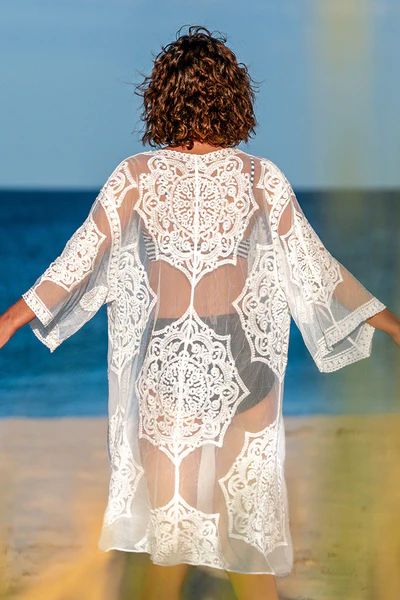 White Crochet Open Front Cover Up | Cupshe