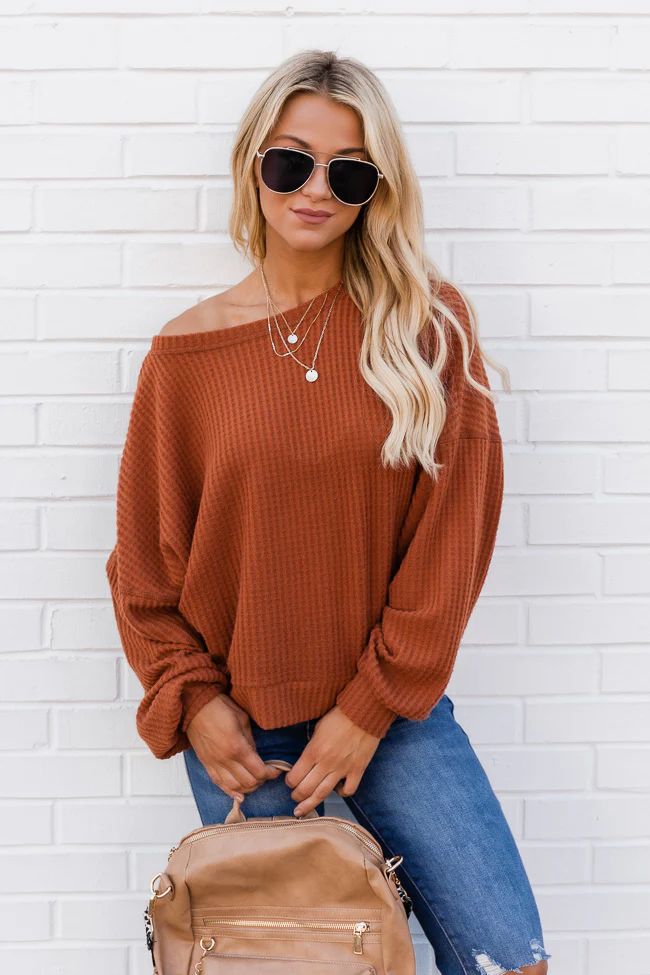 Known About You Rust Brushed Waffle Knit Pullover FINAL SALE | The Pink Lily Boutique