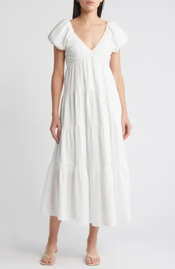 MOON RIVER Puff Sleeve Midi Dress | Nordstrom | Nordstrom