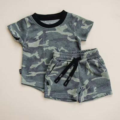 Kids Raven Waffle Knit Short Set Camo 6Y - Olive + Scout | Target