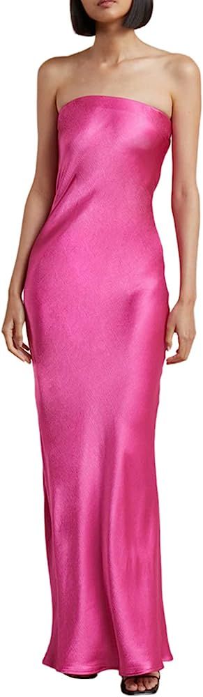 Women's Off Shoulder Satin Tube Top Maxi Dresses Sexy Sleeveless Wedding Guest Party Cocktail Eve... | Amazon (US)