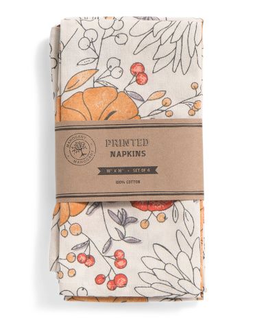 Set Of 4 Pumpkin Printed Napkins | TJ Maxx