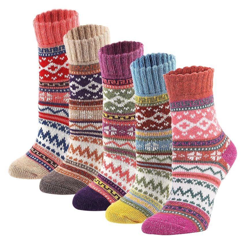 YZKKE 5Pack Womens Vintage Winter Soft Warm Thick Cold Knit Wool Crew Socks, Multicolor, free siz... | Amazon (US)