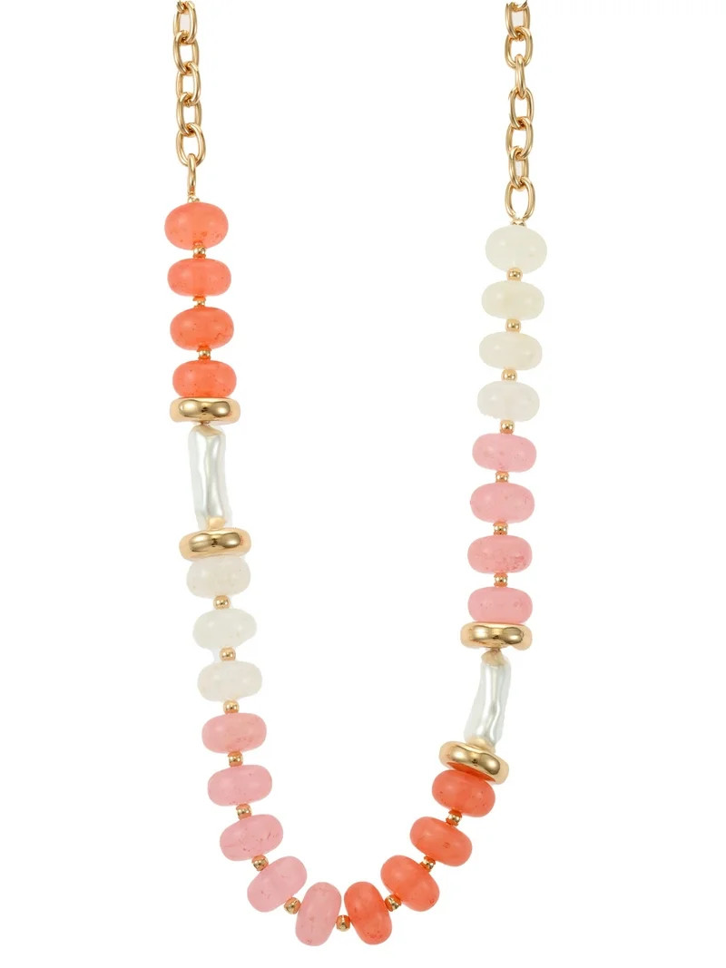 Time and Tru Goldtone Beaded Necklace, Pink, Coral and Simulated Pearl, 1 Piece | Walmart (US)