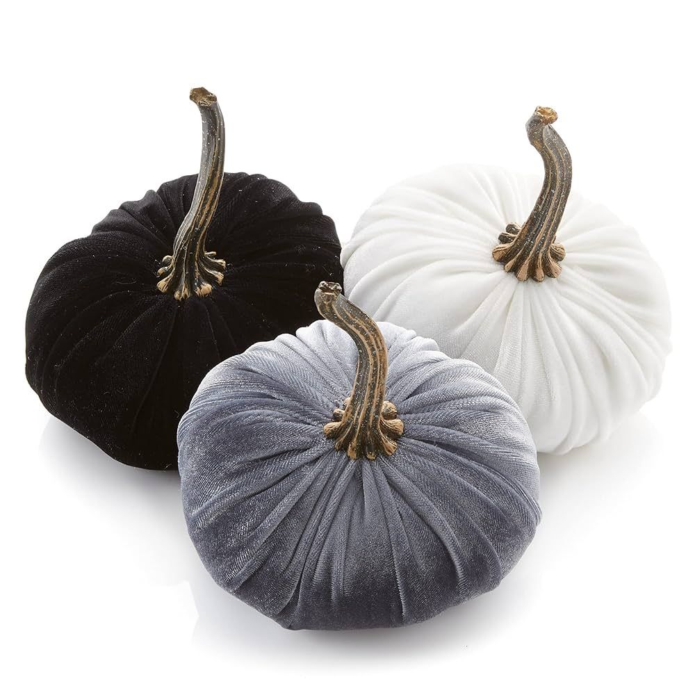 Small Velvet Pumpkins Set of 3, Handmade Home Decor, Holiday Mantle Decor, Fall Halloween Thanksg... | Amazon (US)