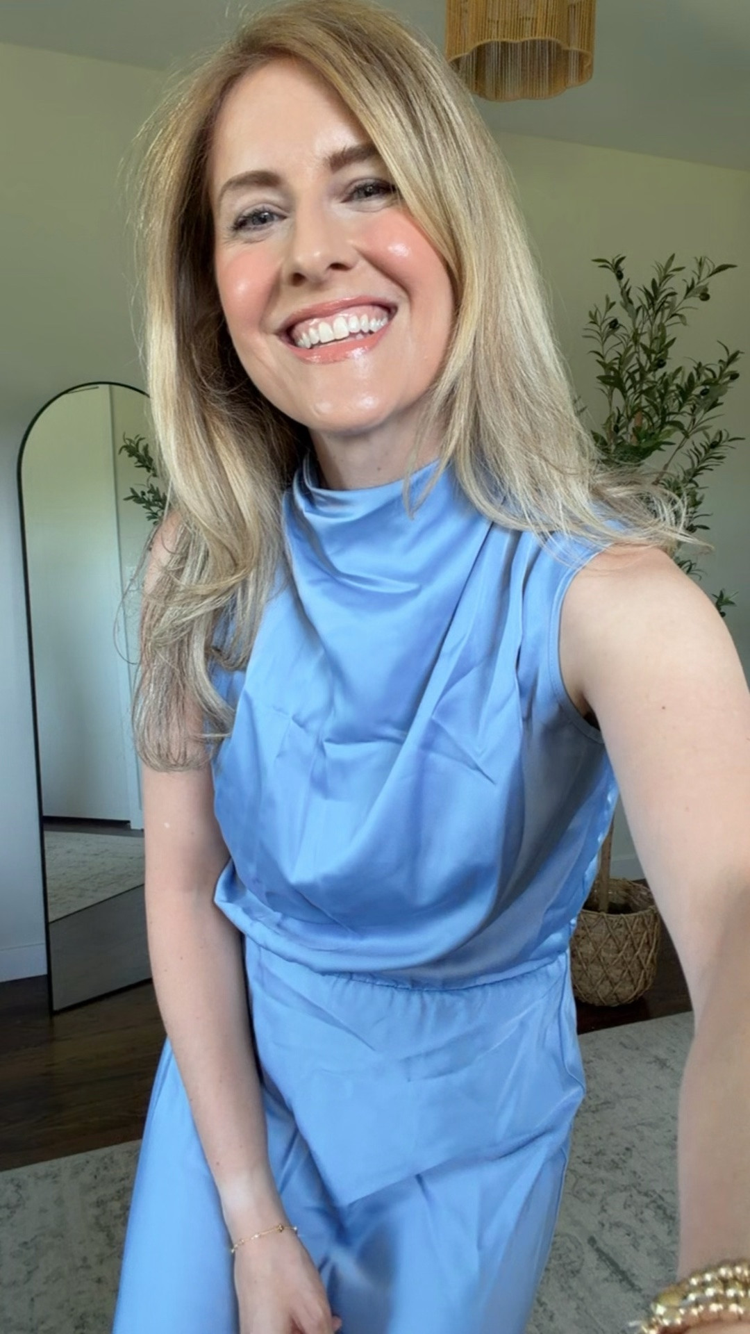 Amazon cocktail dress in this faux satin that I think is so pretty and elegant! Lots of color options. Fitwise I’m a medium. Need to steam the wrinkles but that’s it! #amazonfashion party special occasion event evening wedding guest dress