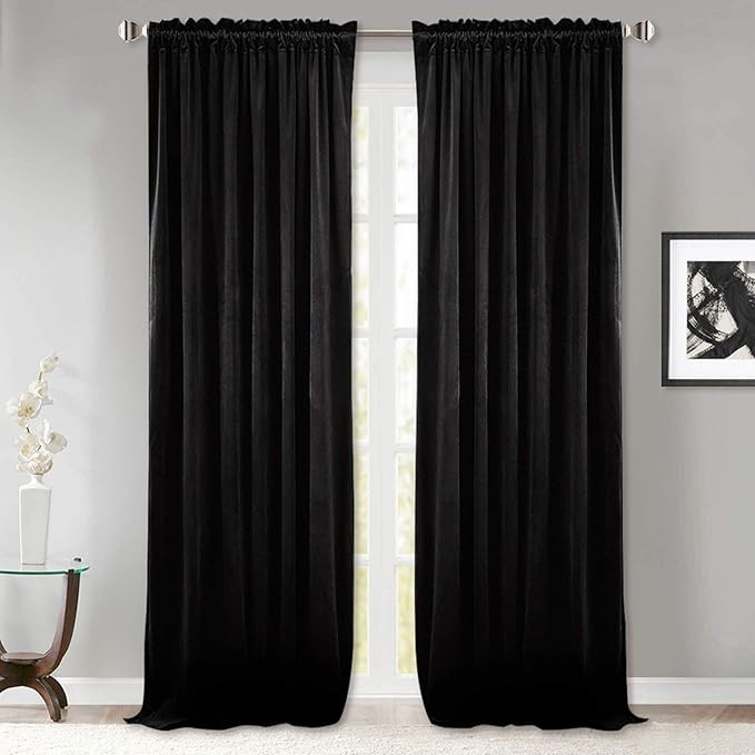 StangH Black Velvet Curtains 96 inches Long - Blackout Thermal Insulated Drapes Energy Smart Repe... | Amazon (US)