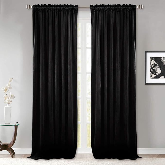 StangH Black Velvet Curtains 96 inches Long - Blackout Thermal Insulated Drapes Energy Smart Repe... | Amazon (US)