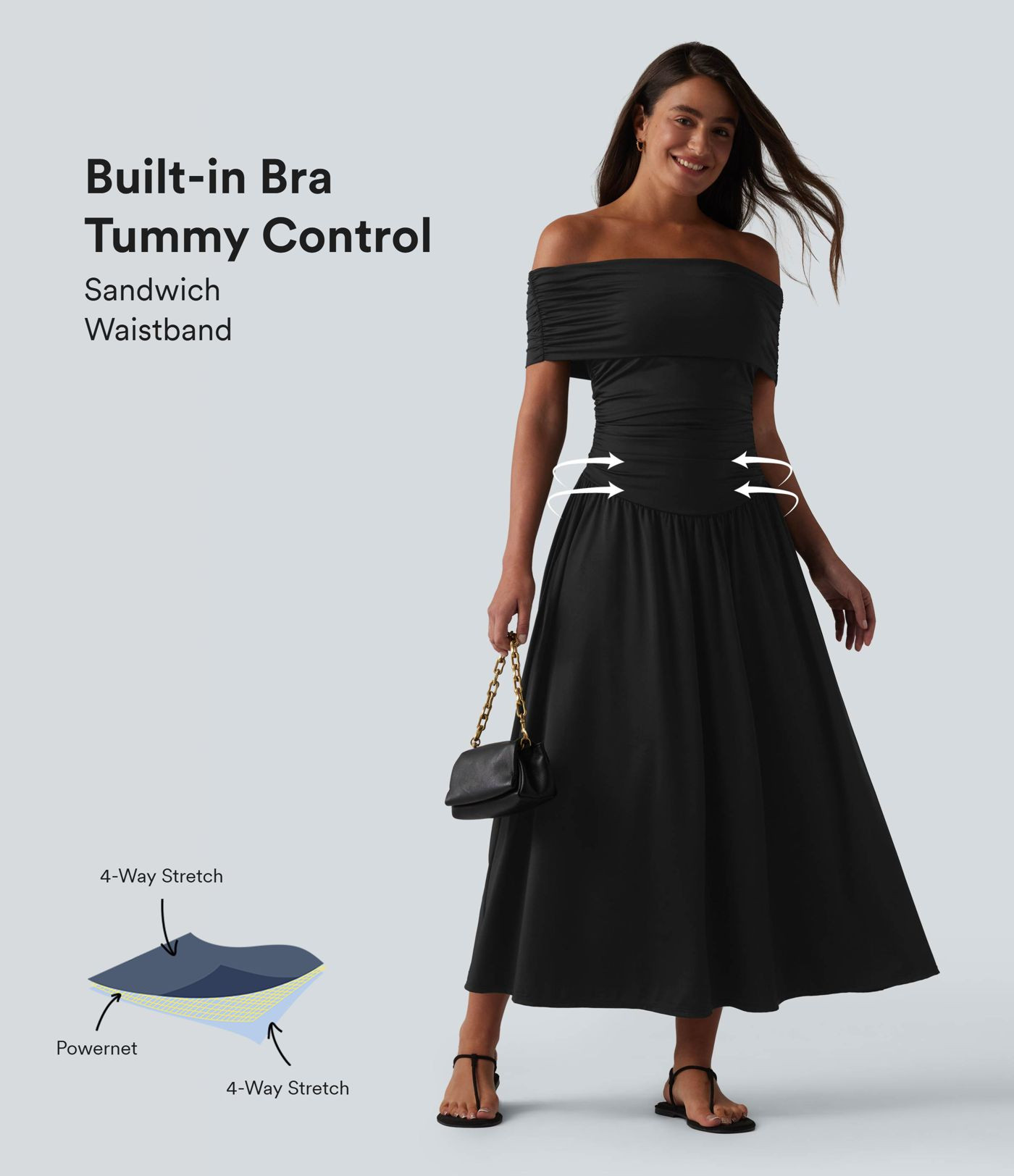 Women\u2019s Off-shoulder Tummy Control Ruched Built-in Bra Maxi Flowy Casual Dress - Halara | Halara UK