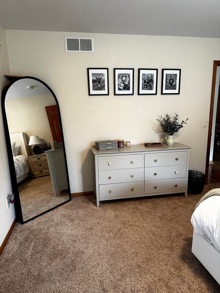 master bedroom: painted dresser (pair is Benjamin Moore Revere Pewter) + tall floor length mirror 


#LTKFind #LTKhome