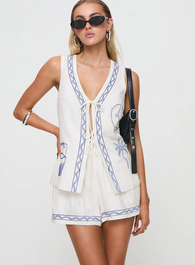 Sun And Palm Trees Vest Set White / Blue | Princess Polly US
