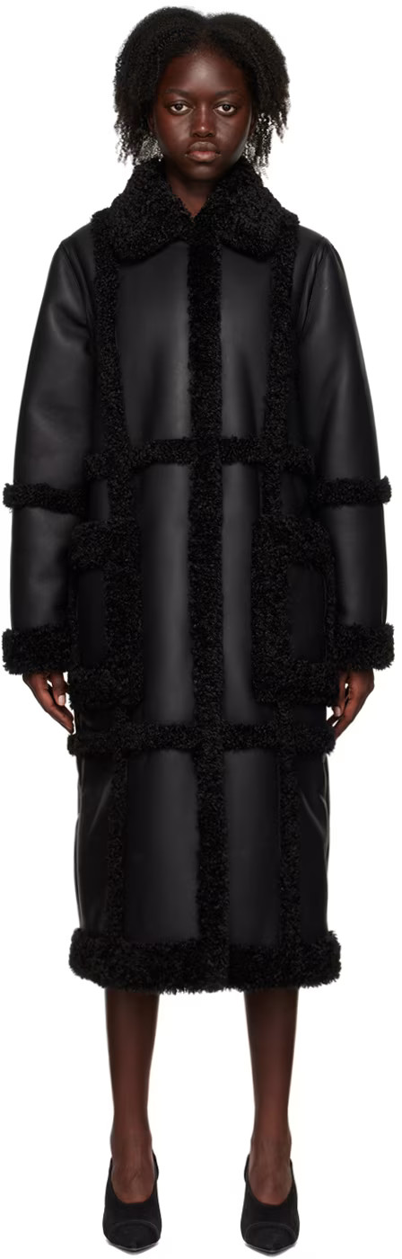 Stand Studio - Black Patrice Faux-Leather Coat | SSENSE