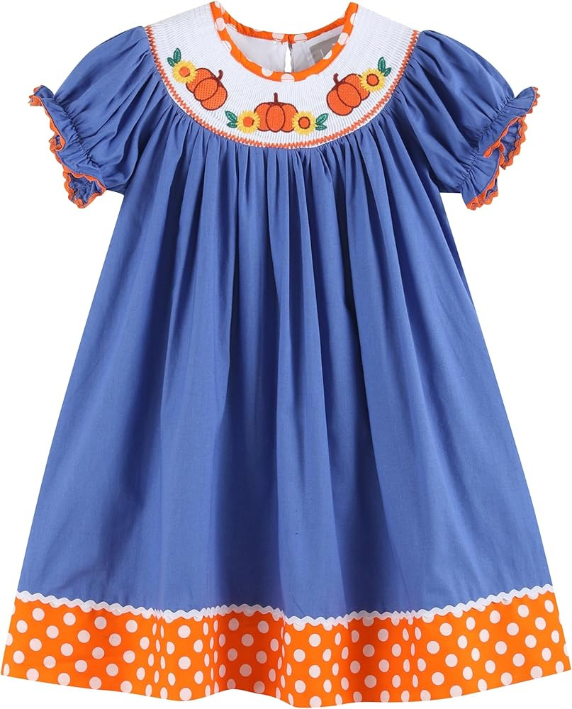 Lil cactus Blue Pumpkin Sunflower Smocked Bishop Dress | Amazon (US)