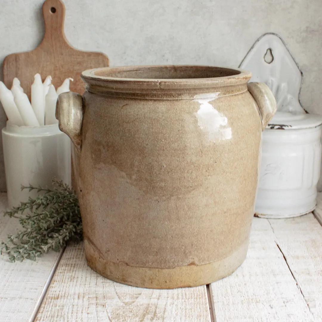 Large Antique French Beige Glazed Stoneware Confit Pot - Etsy | Etsy (US)