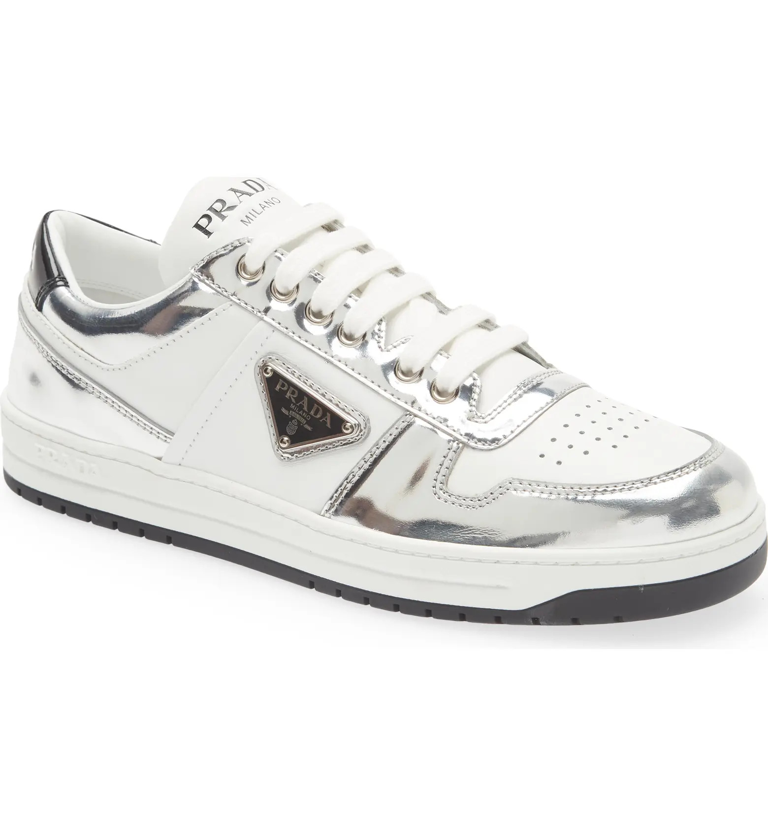 Prada Downtown Logo Metallic Low Top Sneaker | Nordstrom | Nordstrom