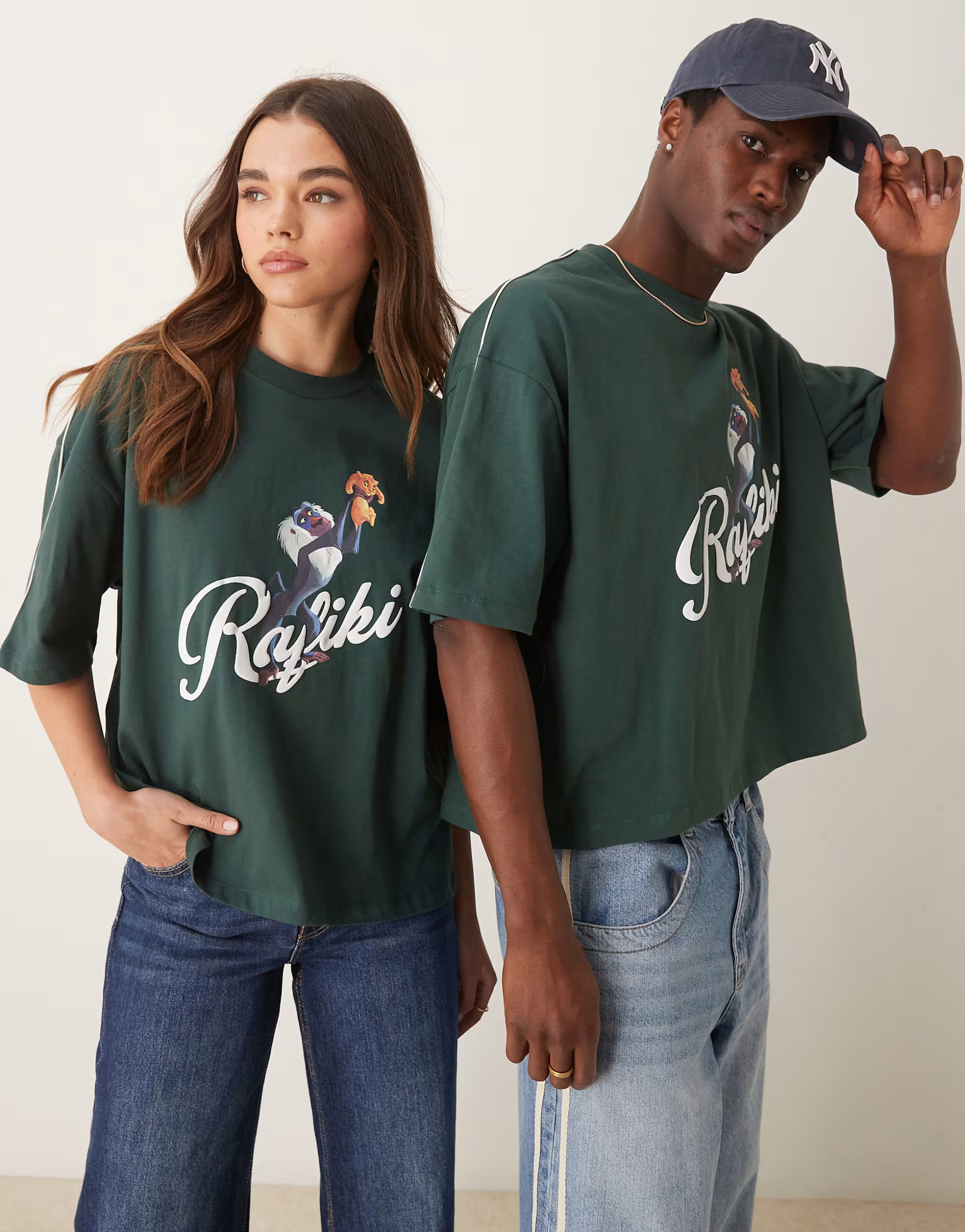 ASOS DESIGN Disney unisex oversized cropped t-shirt with Lion King Rafiki print and piping in gre... | ASOS (Global)