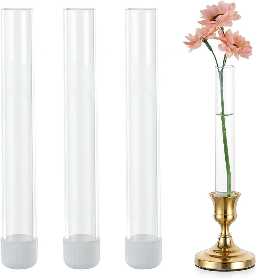 Glasseam Glass Bud Vase for Flowers: 3pcs Clear Small Vases for 22mm Candlestick Taper Candle Hol... | Amazon (US)