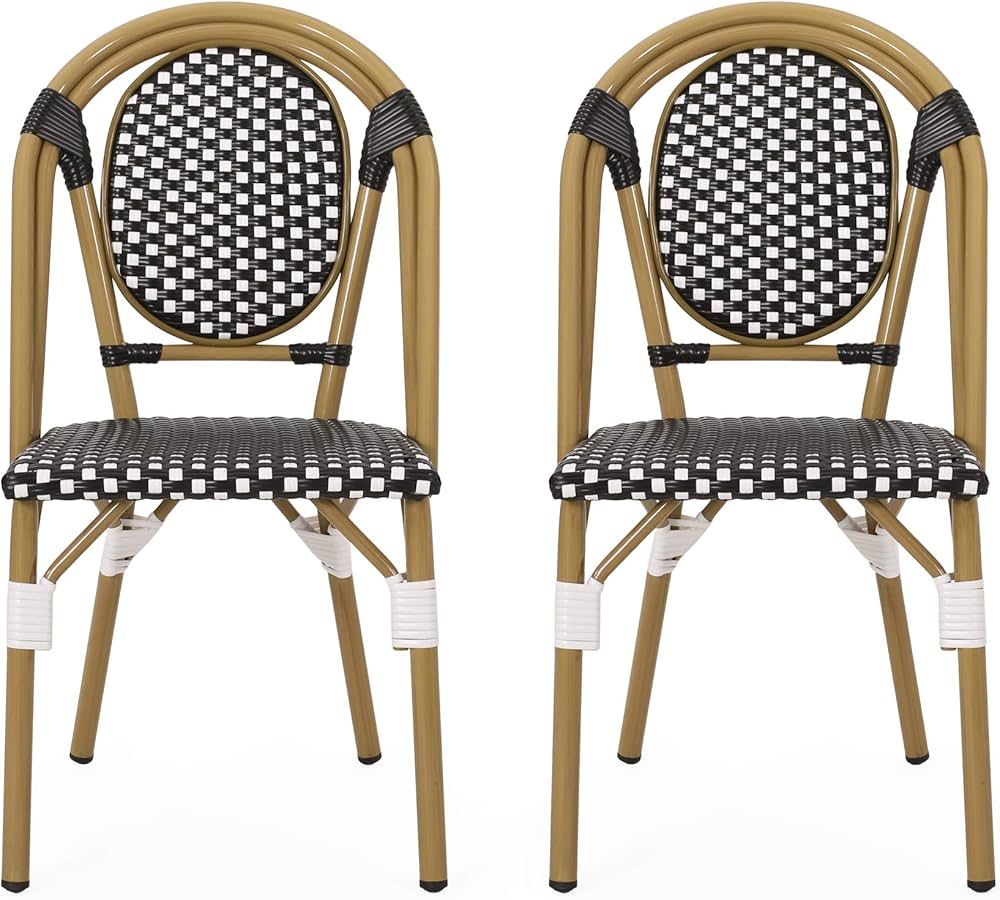 Christopher Knight Home Gwendolyn Outdoor French Bistro Chairs (Set of 2), Black + White + Bamboo... | Amazon (US)