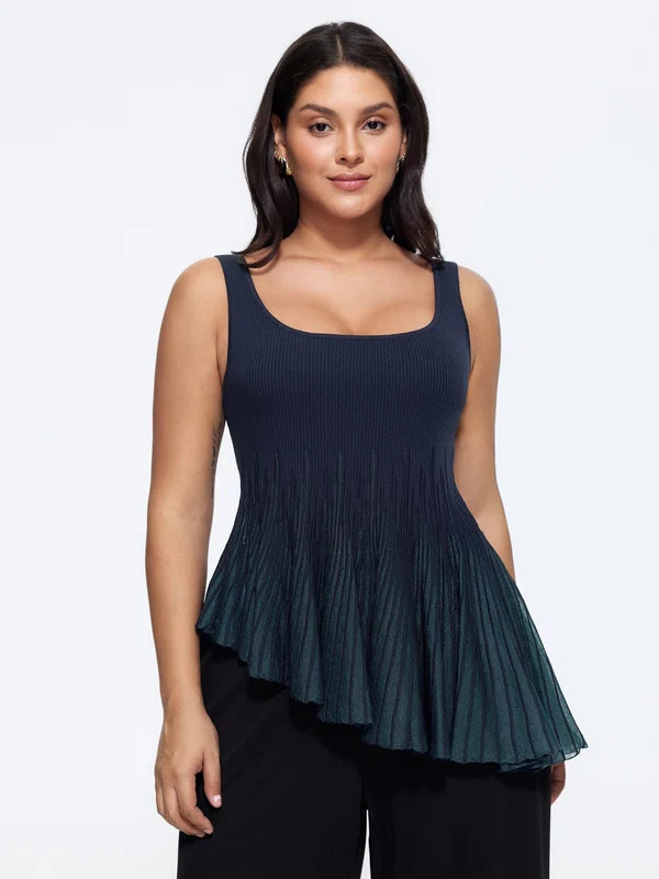 Gradient Pleated Asymmetrical Ruffle Hem Sweater Vest | Bloomchic