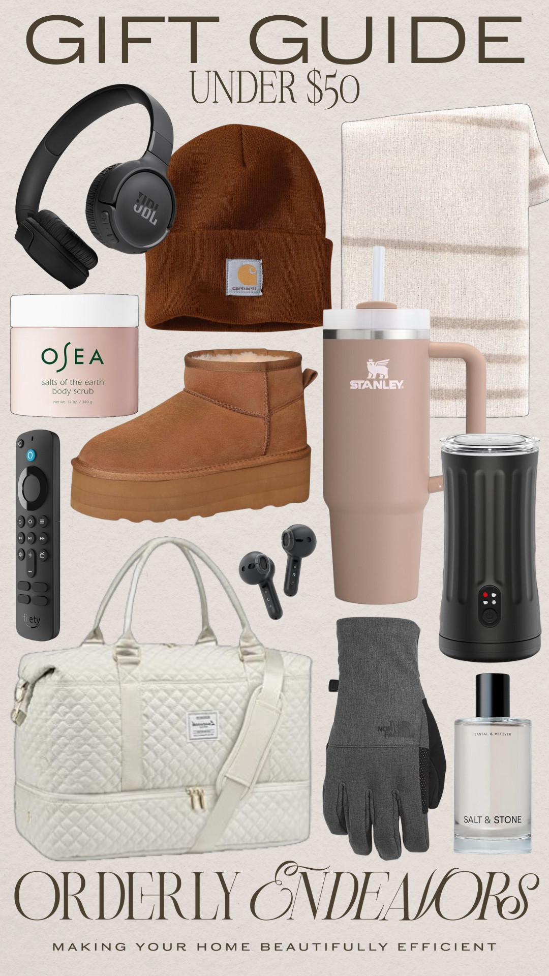 Under $50 gifts include Stanley cup, milk frother, blanket, perfume, gloves, travel bag, ear buds, booties, Amazon fire stick, body scrub, headphones, and beanie.

Gift guide, gifts on a budget, under $50 gifts, gifts for him, gifts for her

#LTKGiftGuide #LTKStyleTip #LTKFindsUnder50