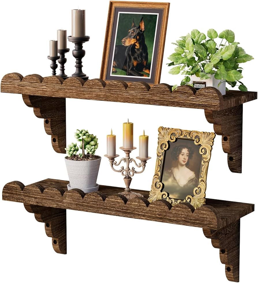 QsQueen Scalloped Wood Wall Shelf \u2013 17 Inch Floating Shelf with Wood Brackets, Easy to Insta... | Amazon (US)