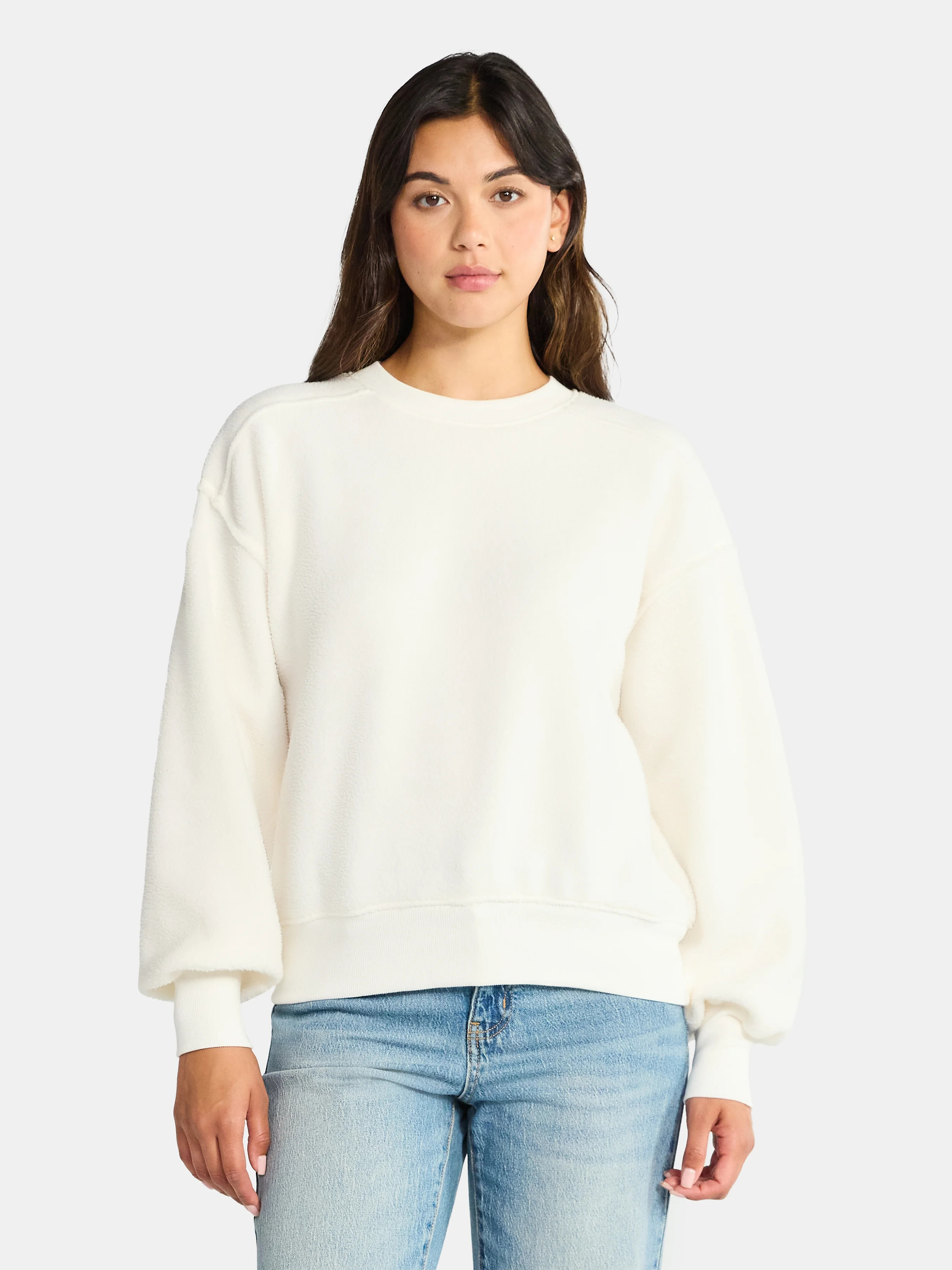 Time and Tru Women's Reverse Fleece Pullover Sweatshirt, XS-XXXL | Walmart (US)