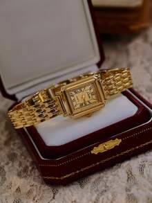 1pc New Square Gold-Tone Women's Watch, Elegant Minimalist Fashion, Casual Versatile, Retro Luxur... | SHEIN