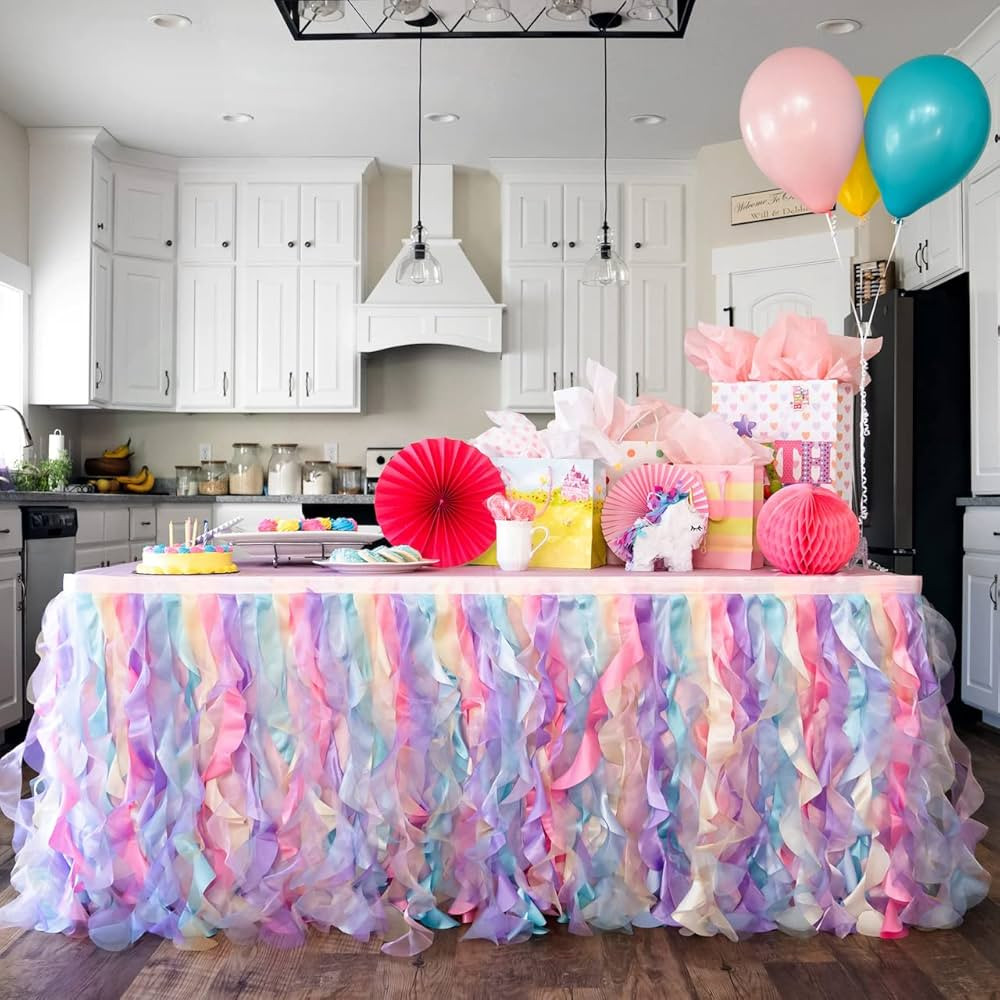 Amazon.com: Tutu Table Skirt - Tulle Table Skirt Decoration - Mesh Fluffy Tulle Tablecloth for Bi... | Amazon (US)
