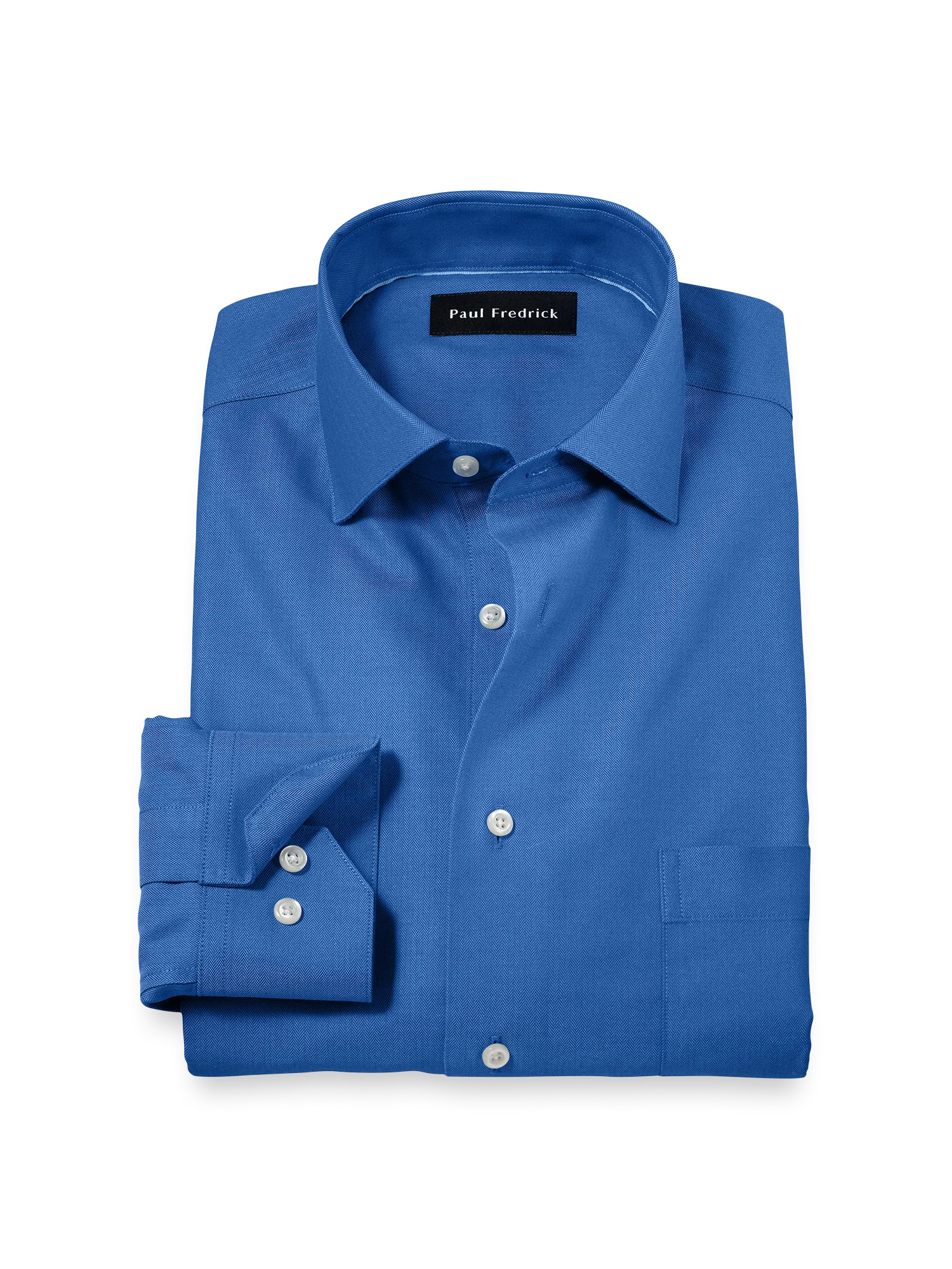 Comfort Stretch Non-Iron Herringbone Dress Shirt - Cobalt | Paul Fredrick MenStyle