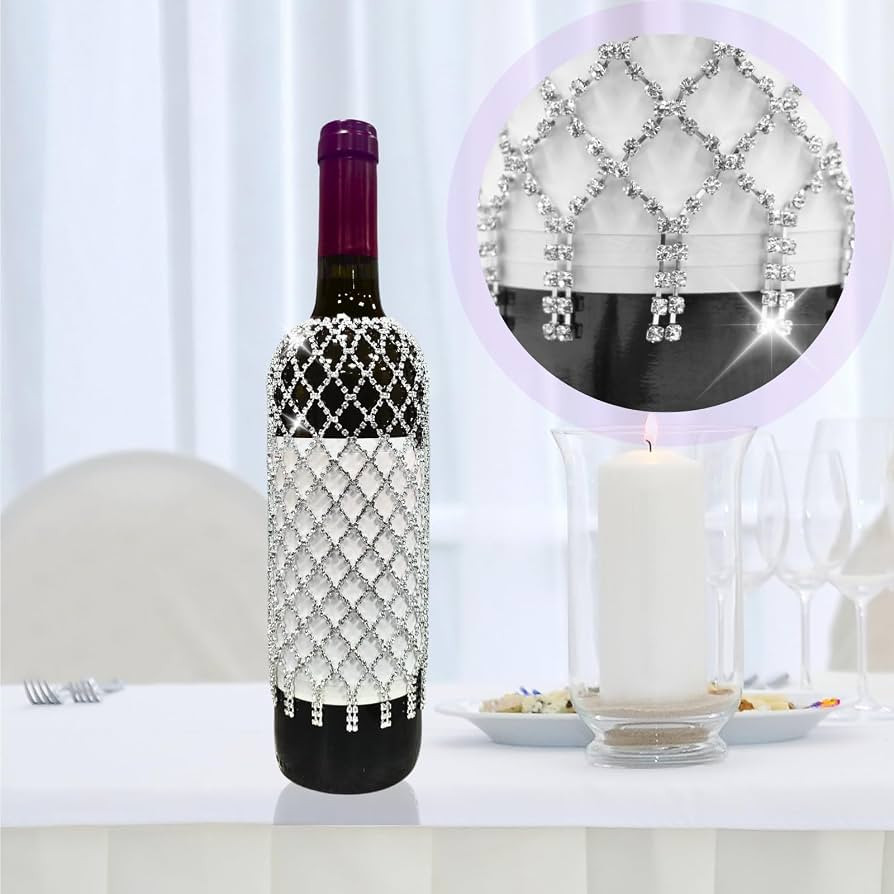 PEARLY JUN Wine Bottle Cover Wedding Wine Bag Engagement Silver New Couples Rhinestone Mr and Mrs... | Amazon (US)
