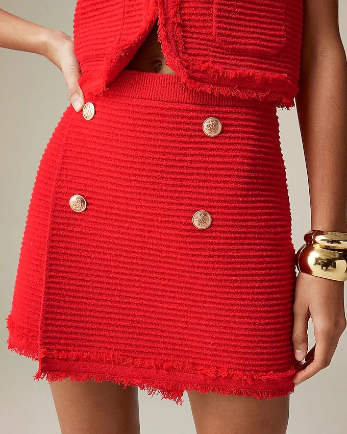 Shop this lookbest seller5.0(1 REVIEWS)Faux-wrap sweater-skirt in fine bouclé$118.00Vintage RedS... | J.Crew US