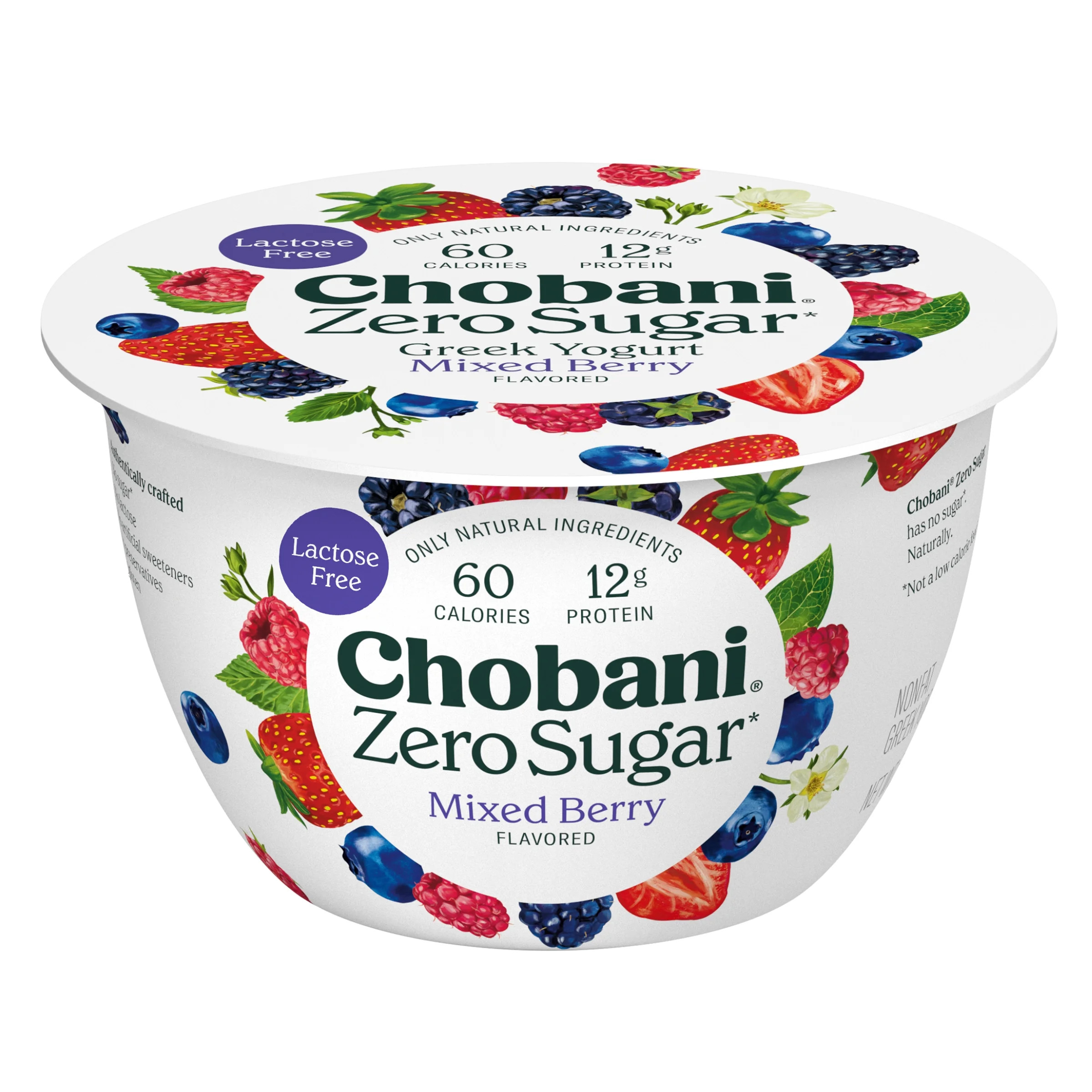 Chobani Zero Sugar Non-Fat Greek Yogurt Mixed Berry 5.3 oz Cup | Walmart (US)