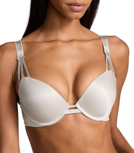 Victoria's Secret Very Sexy Shine Strap Push Up Bra, Adds One Cup Size, Plunge Neckline, Bras for Women, Delfin Grey, 32DD | Amazon (US)