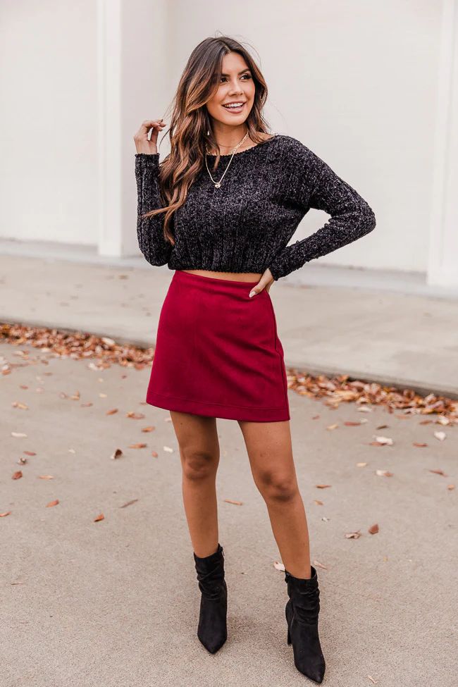 Beautiful Sound Burgundy A-Line Suede Skirt DOORBUSTER | The Pink Lily Boutique