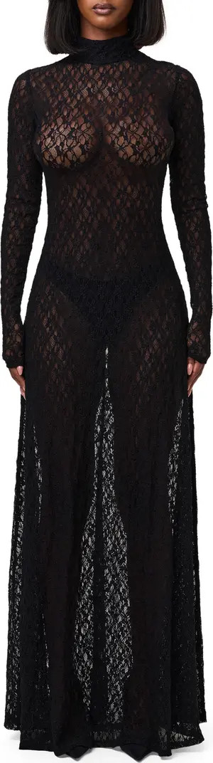 Naked Wardrobe Floral Long Sleeve Stretch Lace Turtleneck Maxi Dress | Nordstrom | Nordstrom