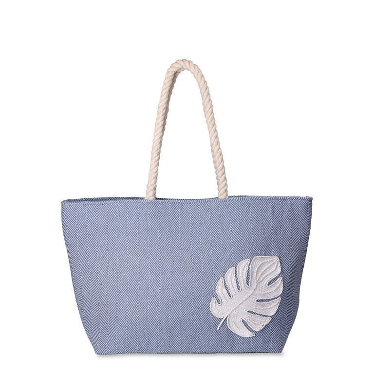 Time and Tru Women's Beach Tote with Rope Handles, Palm Leaf | Walmart (US)