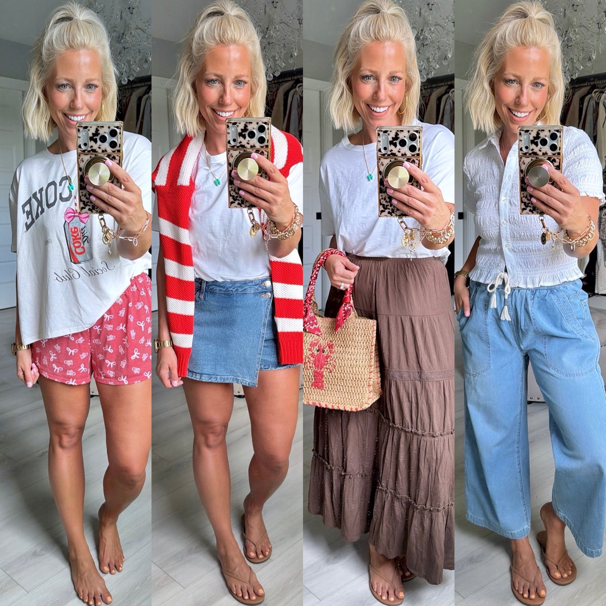 Comfy, casual looks!!
⬇️⬇️⬇️
Pjs medium 
White tee (medium but should have done small)
Jeans and skort medium
White button down and brown skirt small

#LTKSaleAlert #LTKootd #LTKmomlife