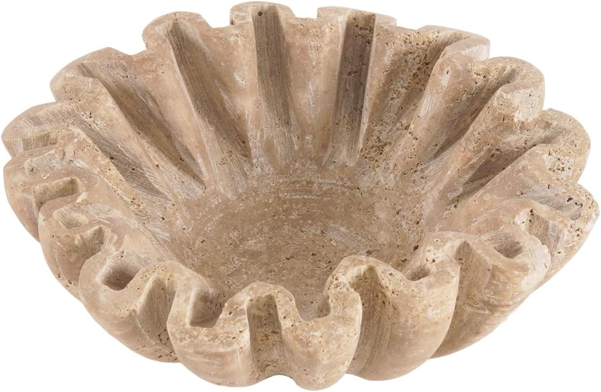 Travertine Ruffle Bowl 6 Inch Decorative Scalloped Bowls for Dining & Coffee Table Centerpiece - ... | Amazon (US)