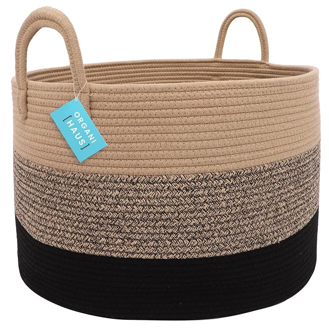 OrganiHaus Large Woven Storage Basket for Blankets and Toys 20" x 13" Inch, Rope Laundry Basket w... | Amazon (US)