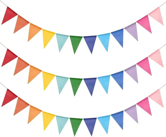 Rainbow Bunting Banner,36PCS Outdoor Waterproof Triangle Flags Colorful Birthday Garland Imitated... | Amazon (UK)