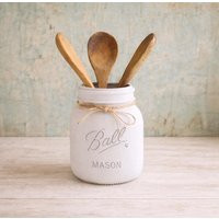 Canister - Utensil Holder Gray Kitchen Decor Half Gallon Mason Jar | Etsy (US)