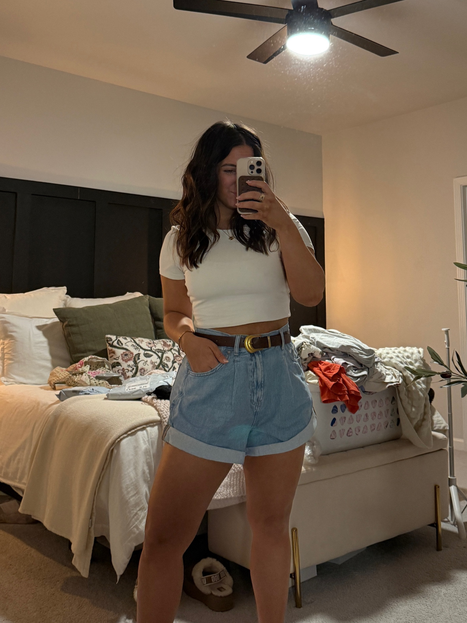 Free People denim shorts!! Love love love the fit of these since they have a wide leg opening!

Wearing a medium!