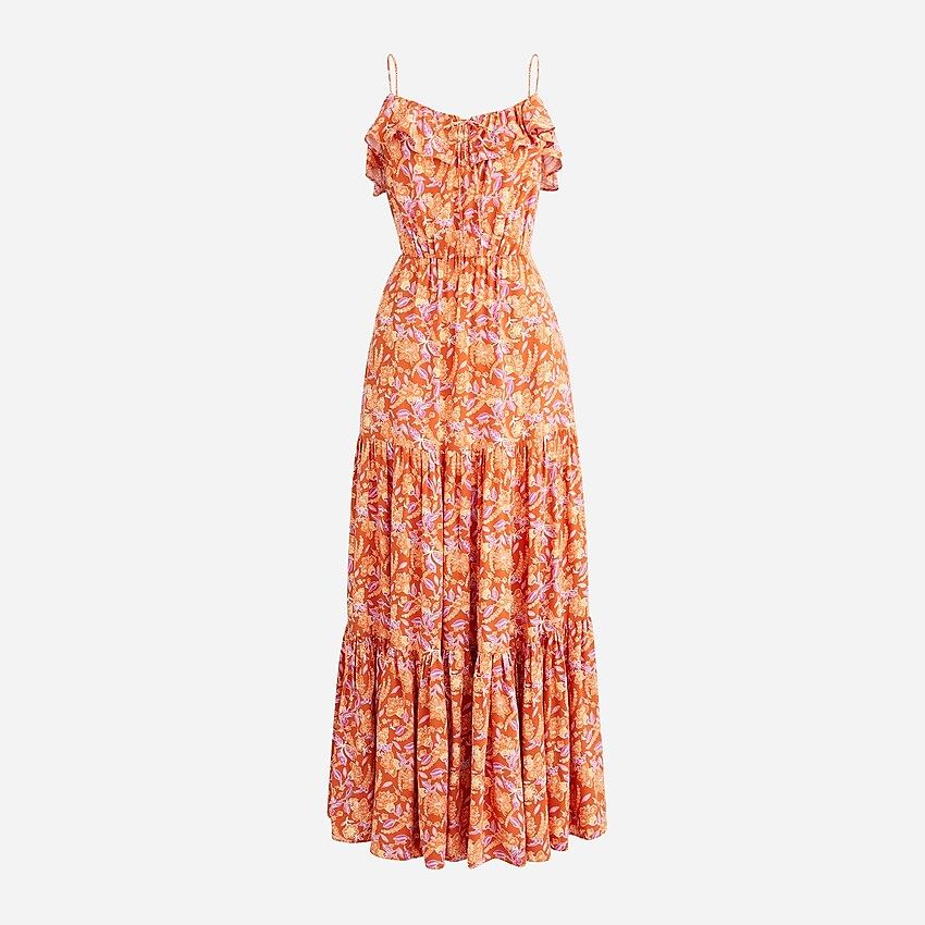 Tiered maxi dress in painted block print | J.Crew US