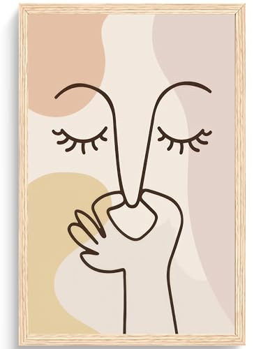 FWAHREN Funny Boho Bathroom Decor Wall Art, Framed Modern Abstract Minimalist Face Line Art Pictures Wall Decor for Restroom Office Living Room Bedroom, Neutral Beige Canvas Print Artwork, 16x24in | Amazon (US)