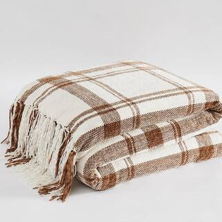 Truly Soft Plaid Chenille Brown/Ivory 50 x 70 Polyester Throw TH6080BR-9100 - The Home Depot | The Home Depot
